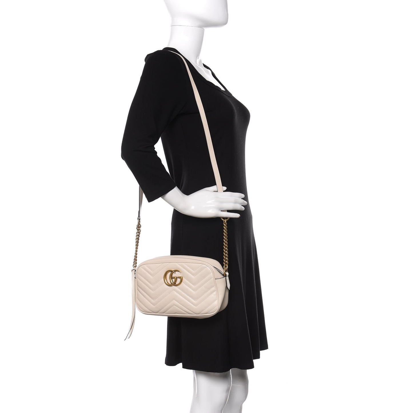 Calfskin Matelasse Small GG Marmont Chain Shoulder Bag White