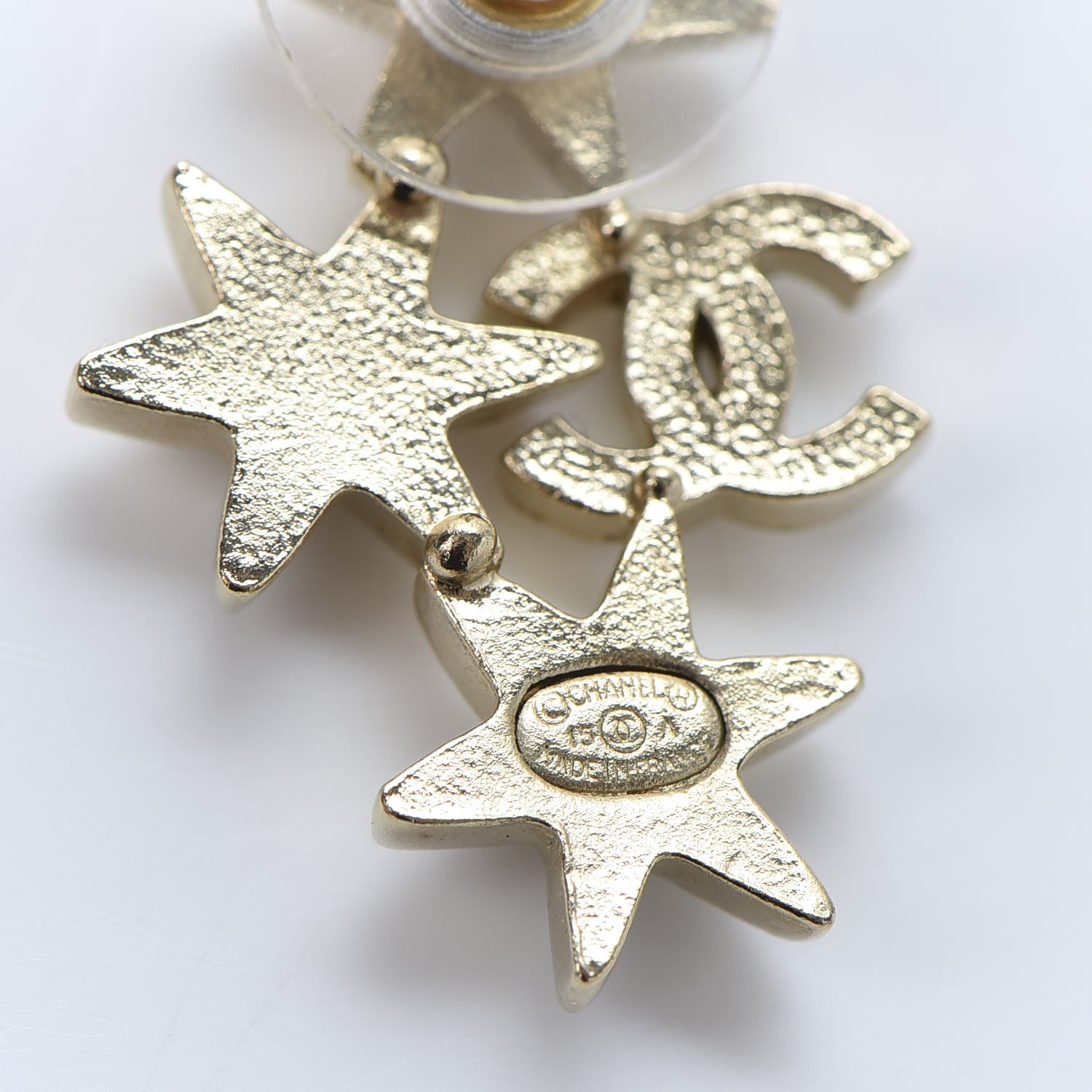 Chanel Crystal Pearl CC Star Earrings Gold 5 of 6