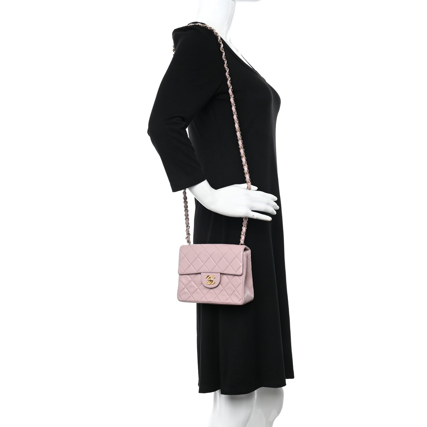 Lambskin Quilted Mini Square Flap Bag Light Pink