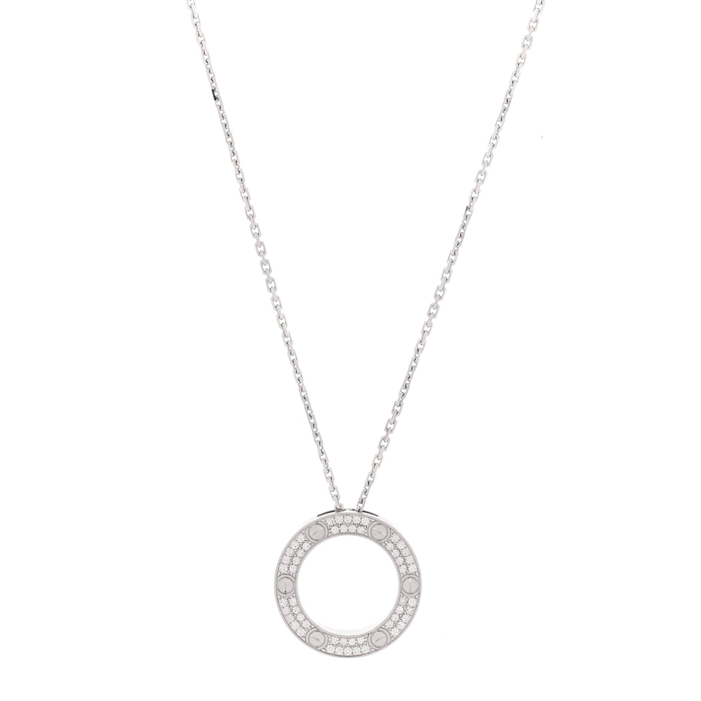 18K White Gold Diamond LOVE Paved Necklace