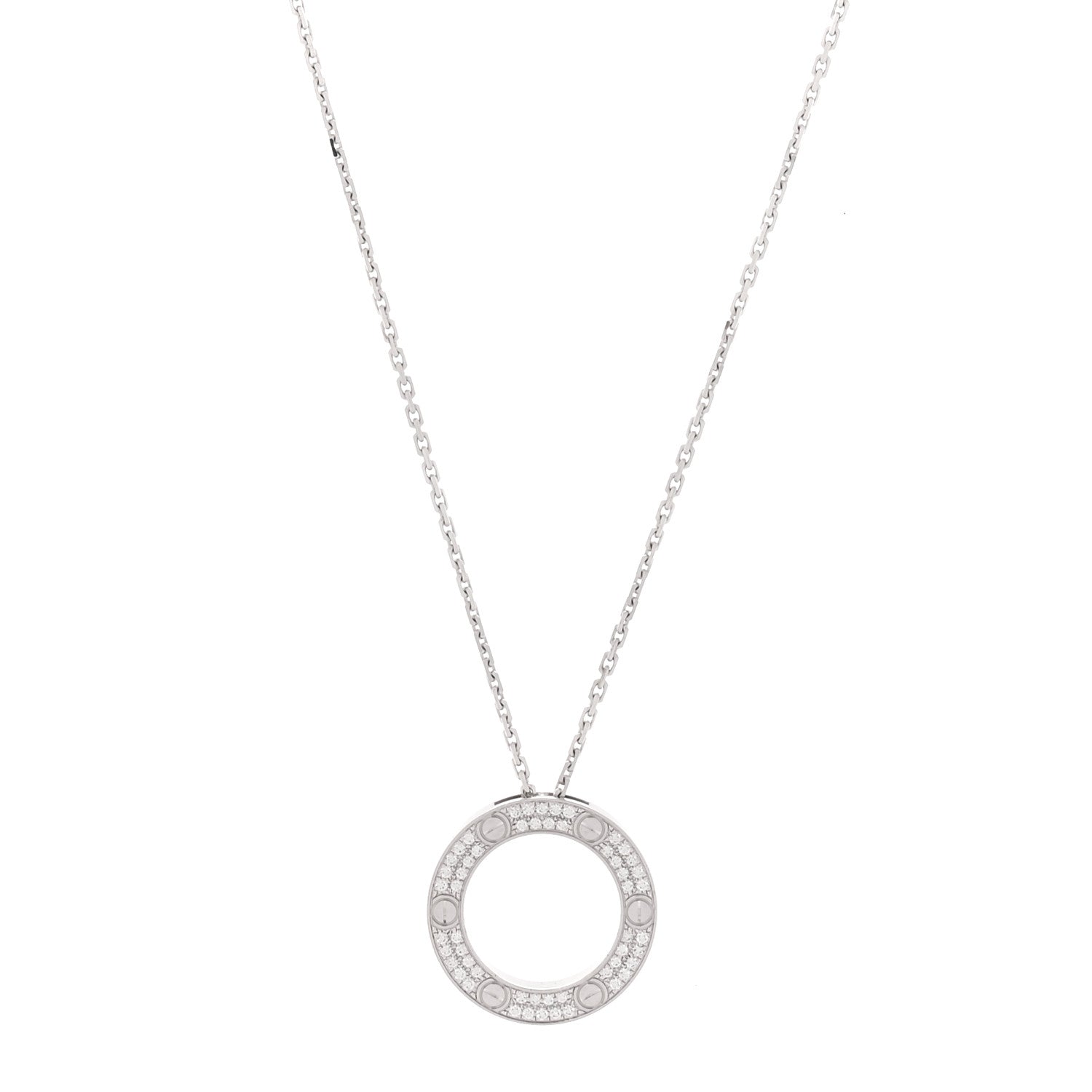 Cartier 18K White Gold Diamond LOVE Paved Necklace 1 of 7