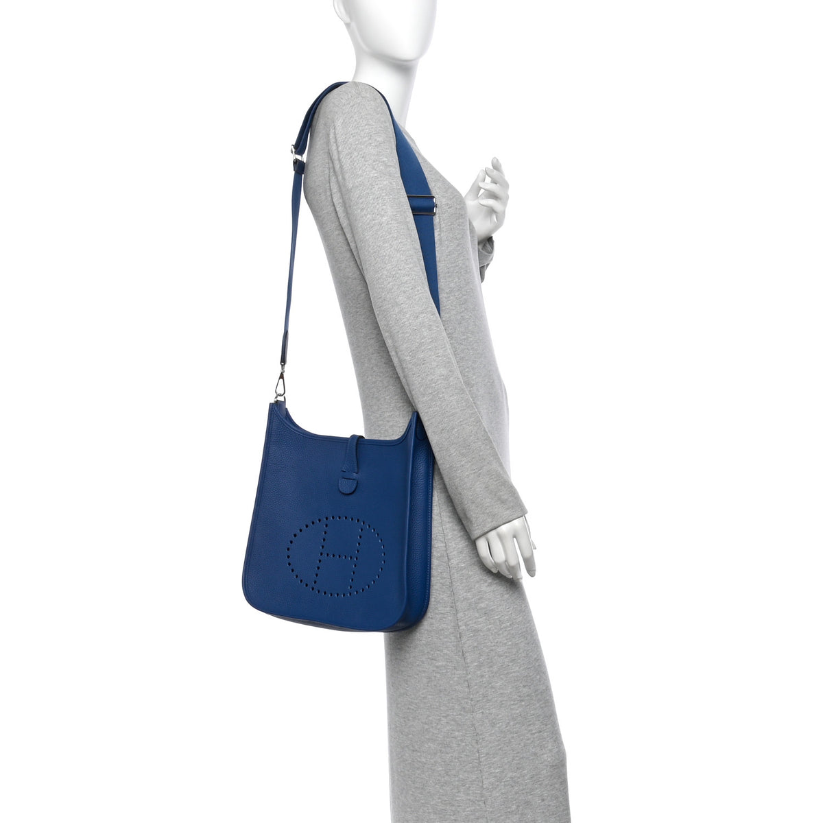 Hermes Taurillon Clemence EVELYNE III Bleu Tie 2 of 12