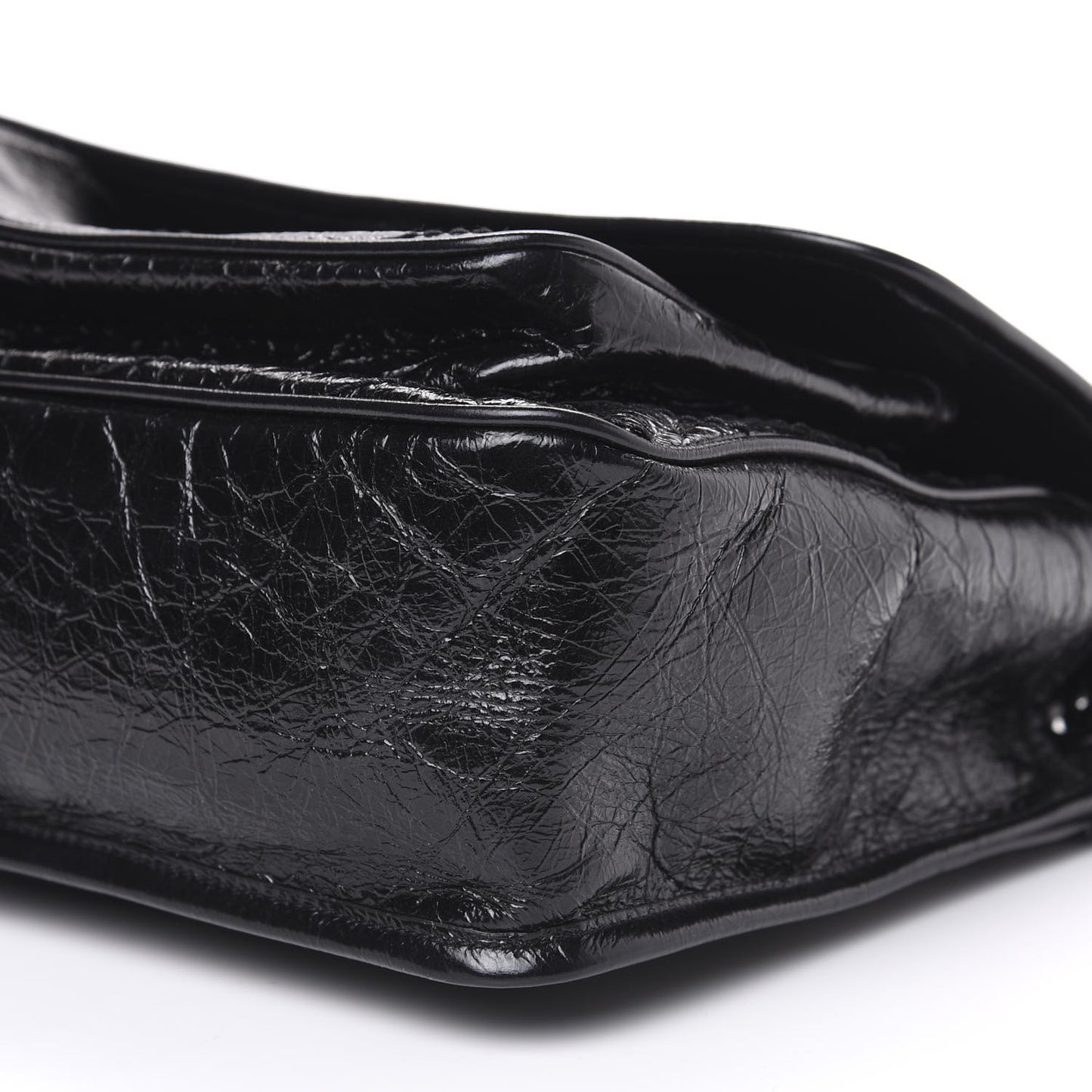 Crinkled Calfskin Matelasse Monogram Medium Niki Chain Satchel Black