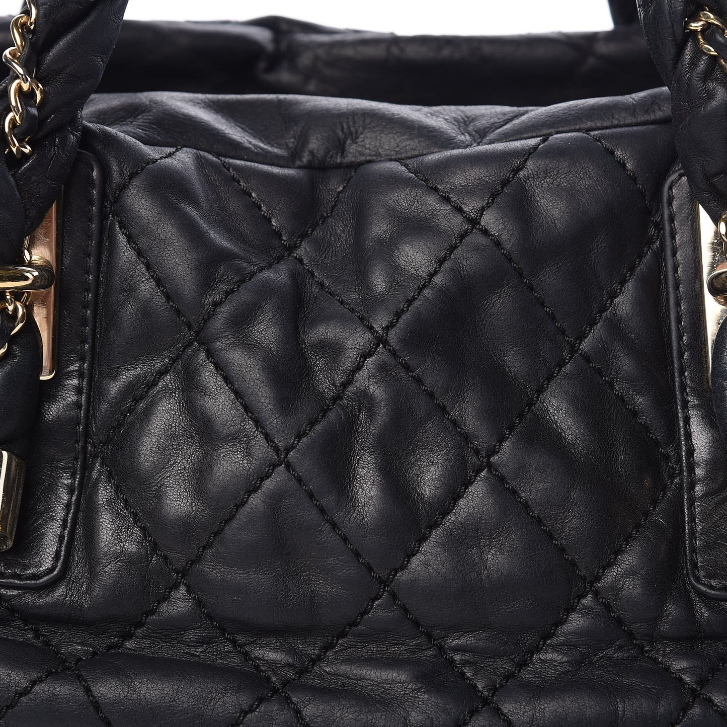 Distressed Lambskin Lady Braid Bowler Black