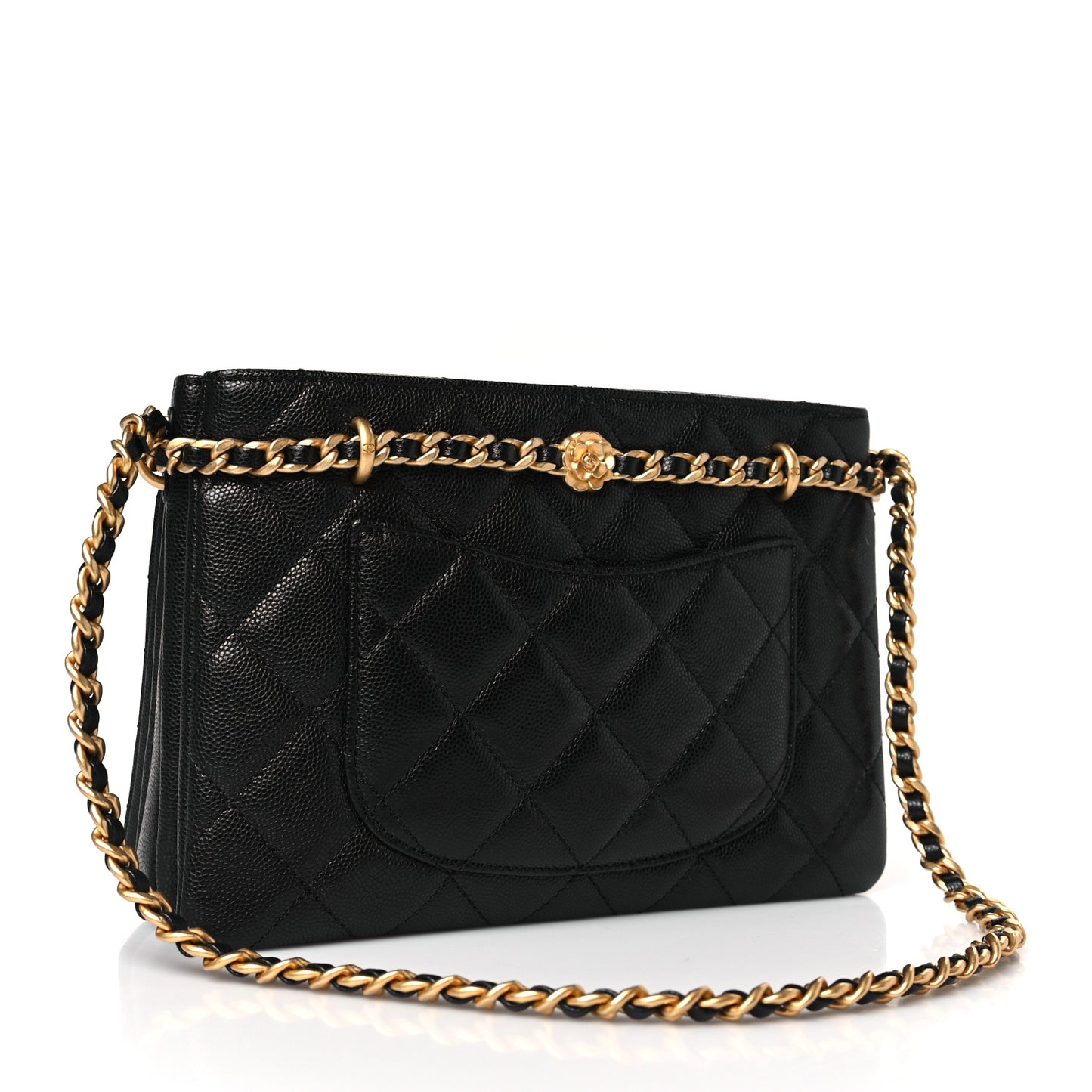 Caviar Quilted Camellia Small Shopping Bag Black