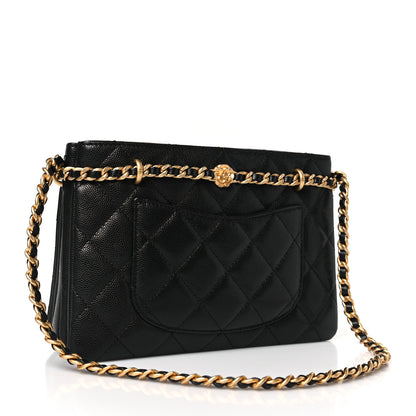 Chanel Caviar Quilted Camellia Small Shopping Bag Black 3 of 10