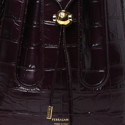 Salvatore Ferragamo Calfskin Crocodile Embossed Bucket Bag Bordeaux 7 of 14