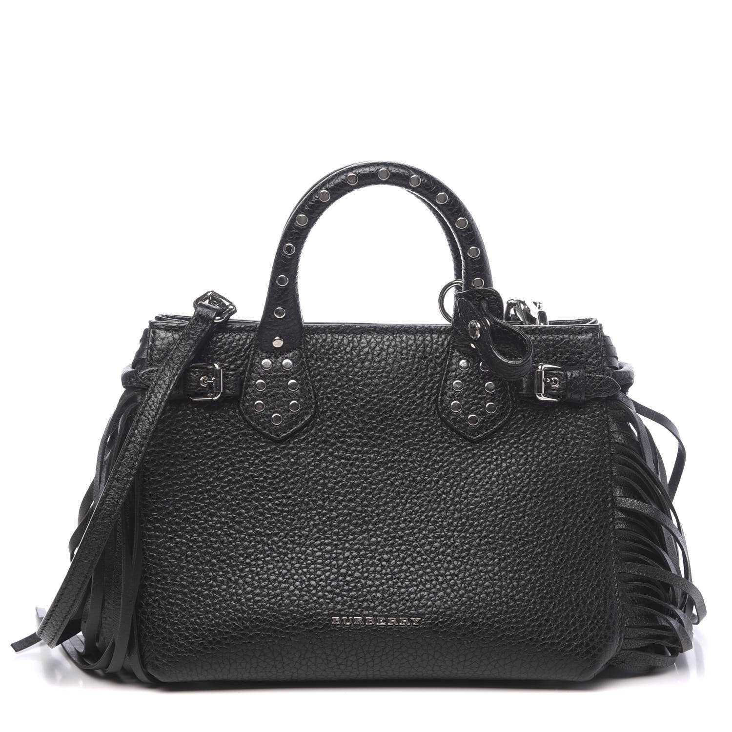Burberry Grainy Calfskin Studded Fringe Baby Banner Tote Black 1 of 11