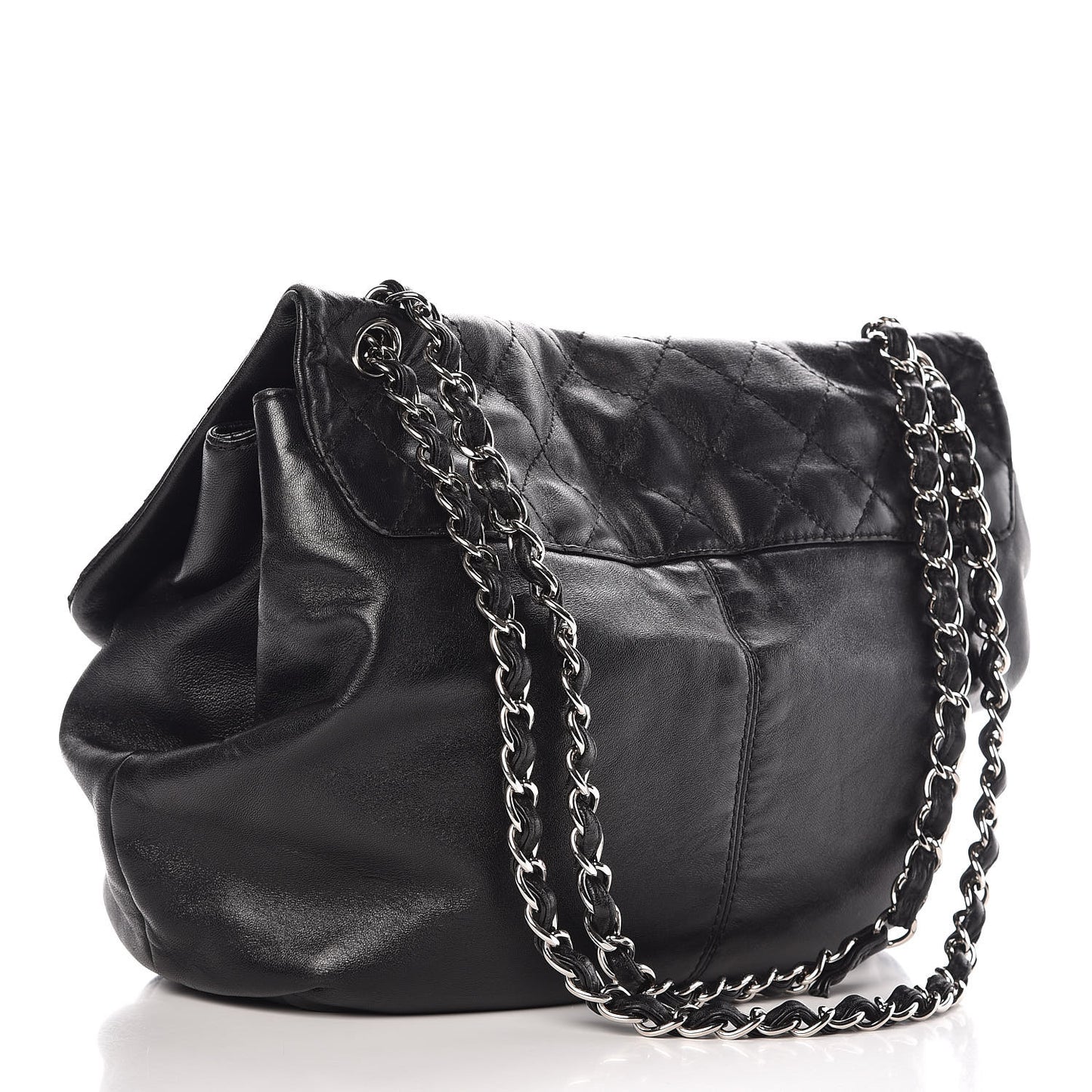 Calfskin Quilted Large Trianon Messenger Flap Black