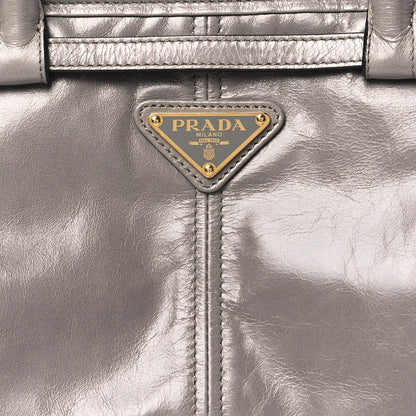 Prada Glossy Calfskin Triangle Medium Bonnie Shoulder Bag Pewter 7 of 10