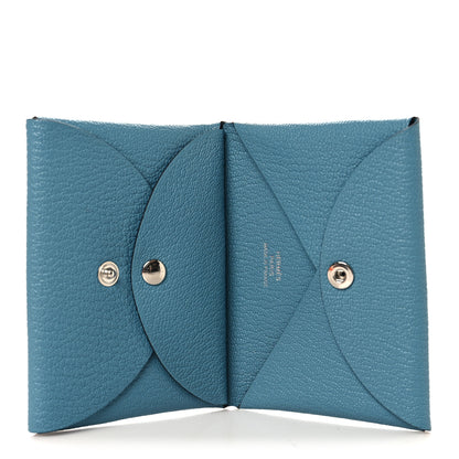 Hermes Chevre Mysore Duo Calvi Card Case New Blue Jean 5 of 8