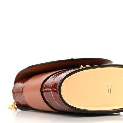 Chloe Calfskin Crocodile Embossed Small Aby Lock Chestnut Brown 9 of 10