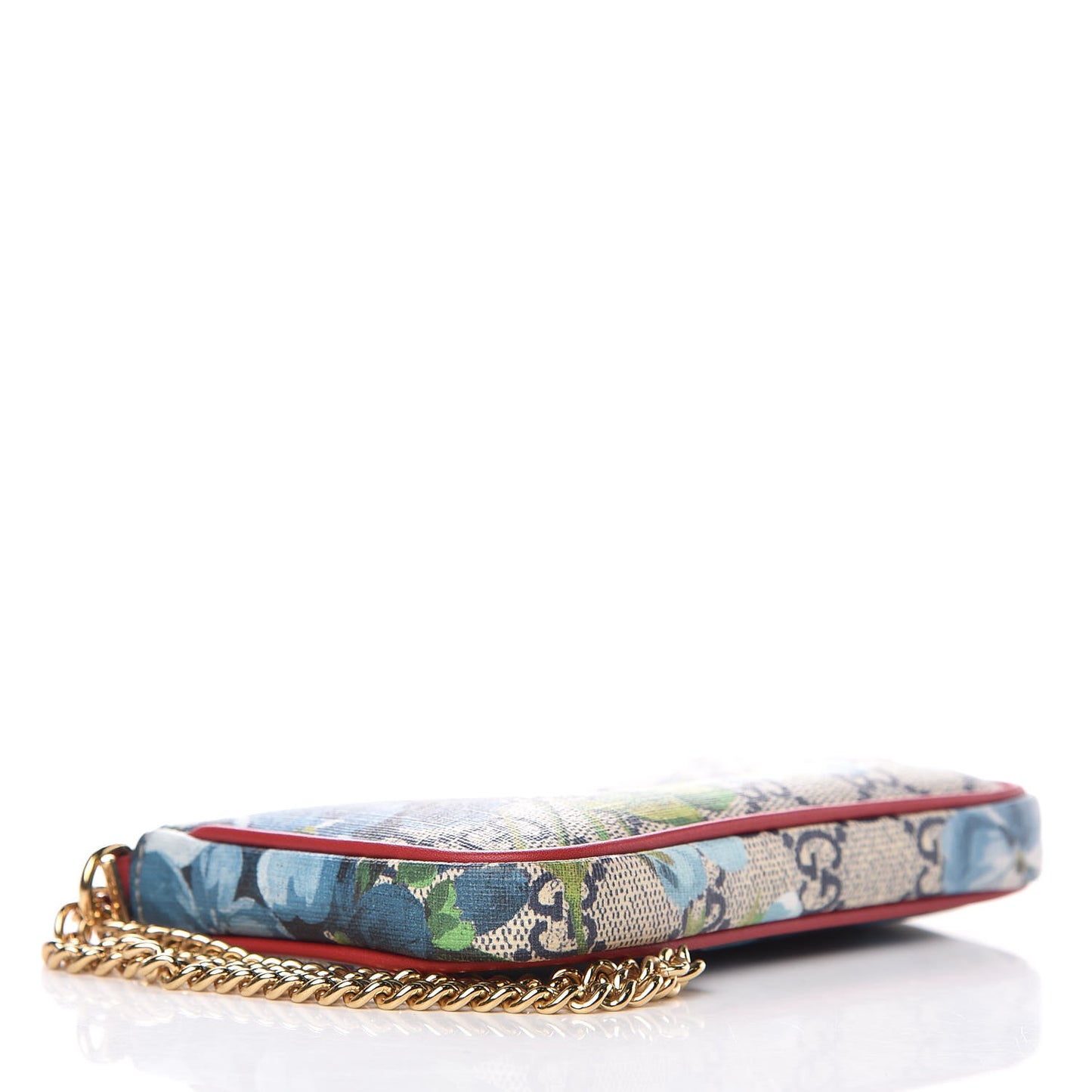 GG Supreme Monogram Blooms Mini Chain Bag Beige Blue Navy Hibiscus Red