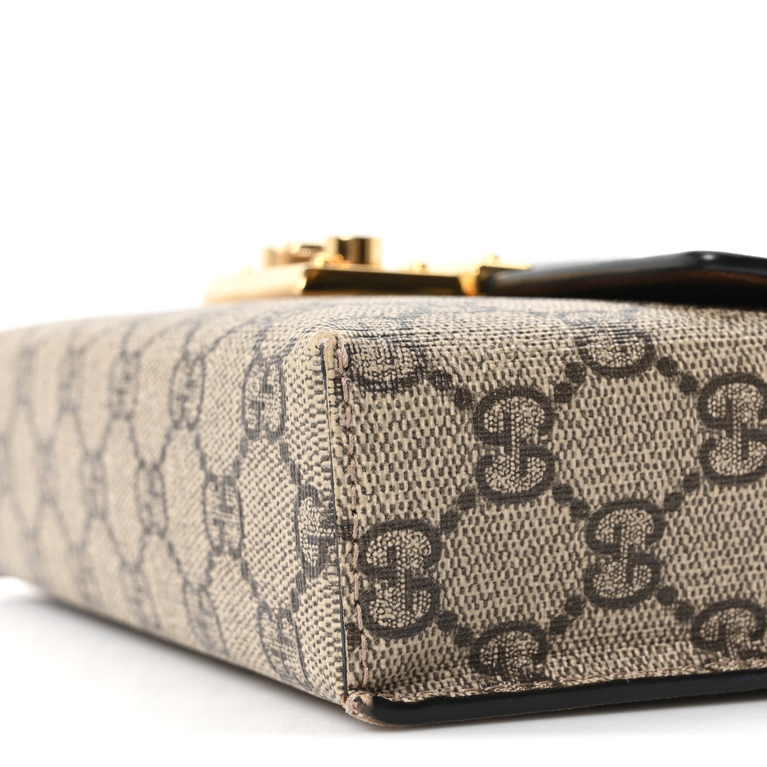 Gucci GG Supreme Monogram Calfskin Mini Padlock Top Handle Shoulder Bag Beige Black Cuir 10 of 10