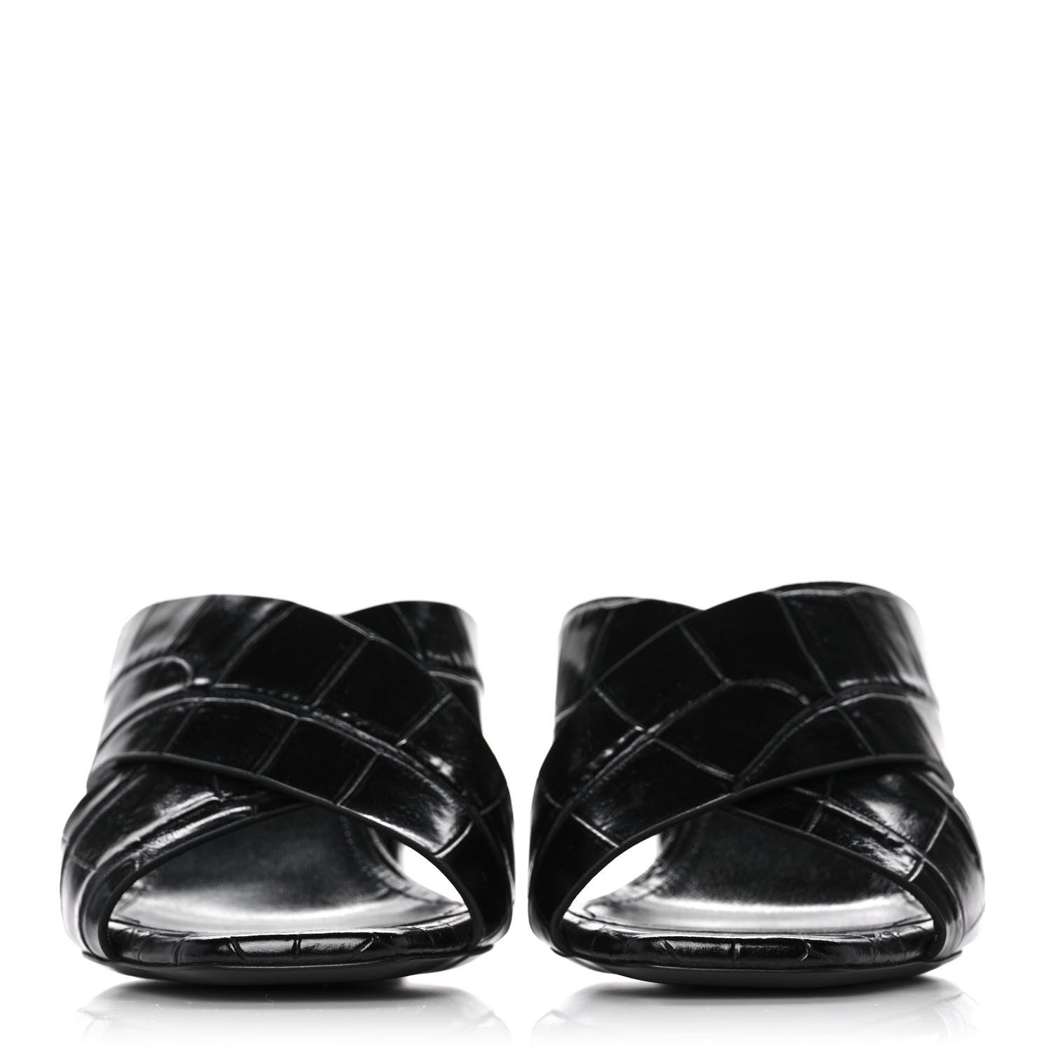 Saint Laurent Crocodile Embossed Calfskin LouLou Mule Sandals 37 Black 2 of 9