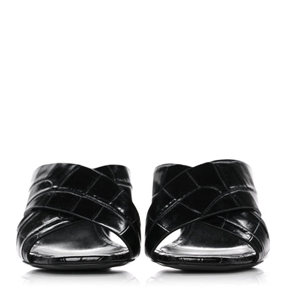 Saint Laurent Crocodile Embossed Calfskin LouLou Mule Sandals 37 Black 2 of 9