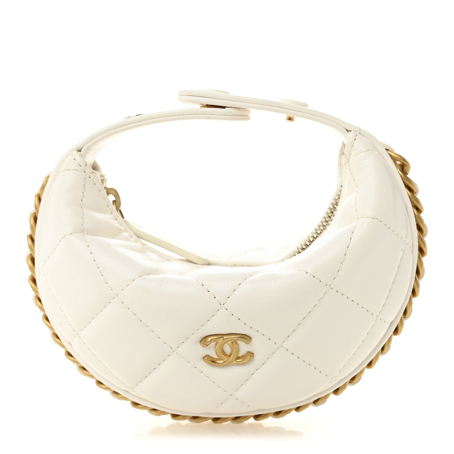 Chanel Shiny Crumpled Lambskin Quilted Chain Around Mini Pouch White 1 of 11