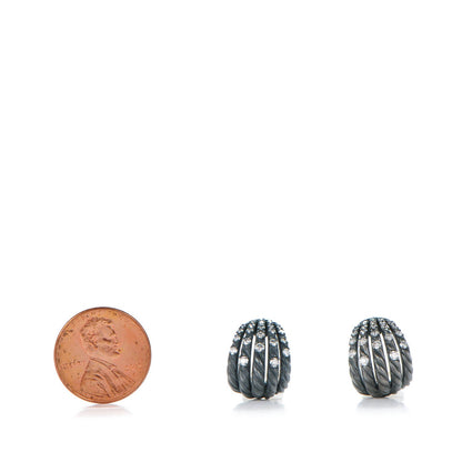David Yurman Sterling Silver Black Rhodium Pave Diamond 16mm Tempo Huggie Earrings 2 of 5