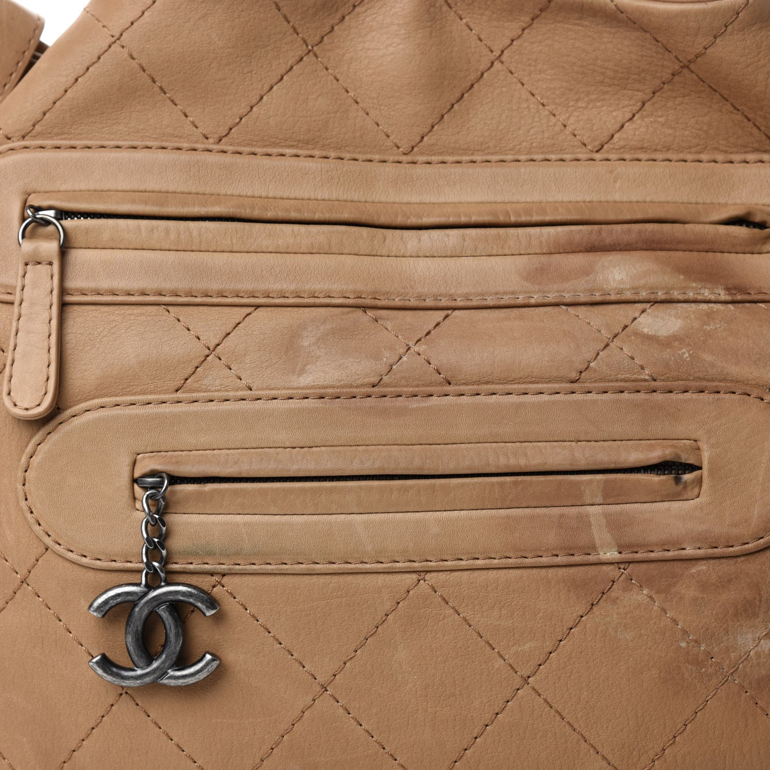Chanel Calfskin Stitched Double Zip Hobo Beige 12 of 12