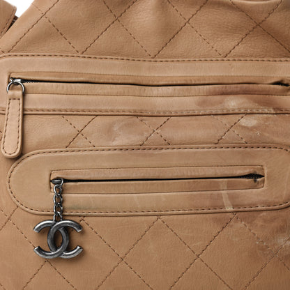 Chanel Calfskin Stitched Double Zip Hobo Beige 12 of 12