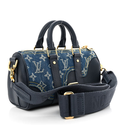 Louis Vuitton Taurillon Monogram Denim Drip Keepall XS Blue 3 of 10