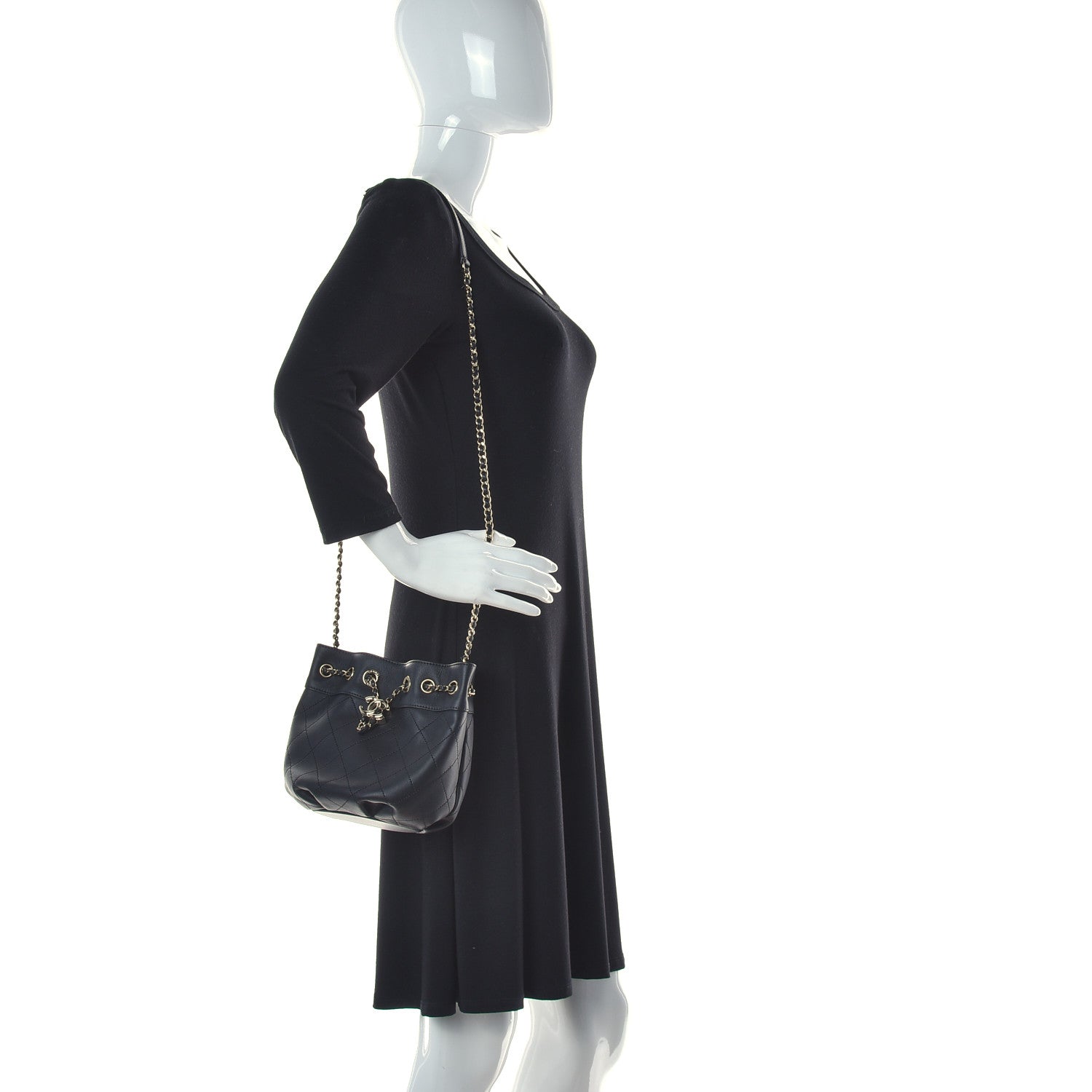 Chanel Calfskin Mini Drawstring CC Bag Black 2 of 10