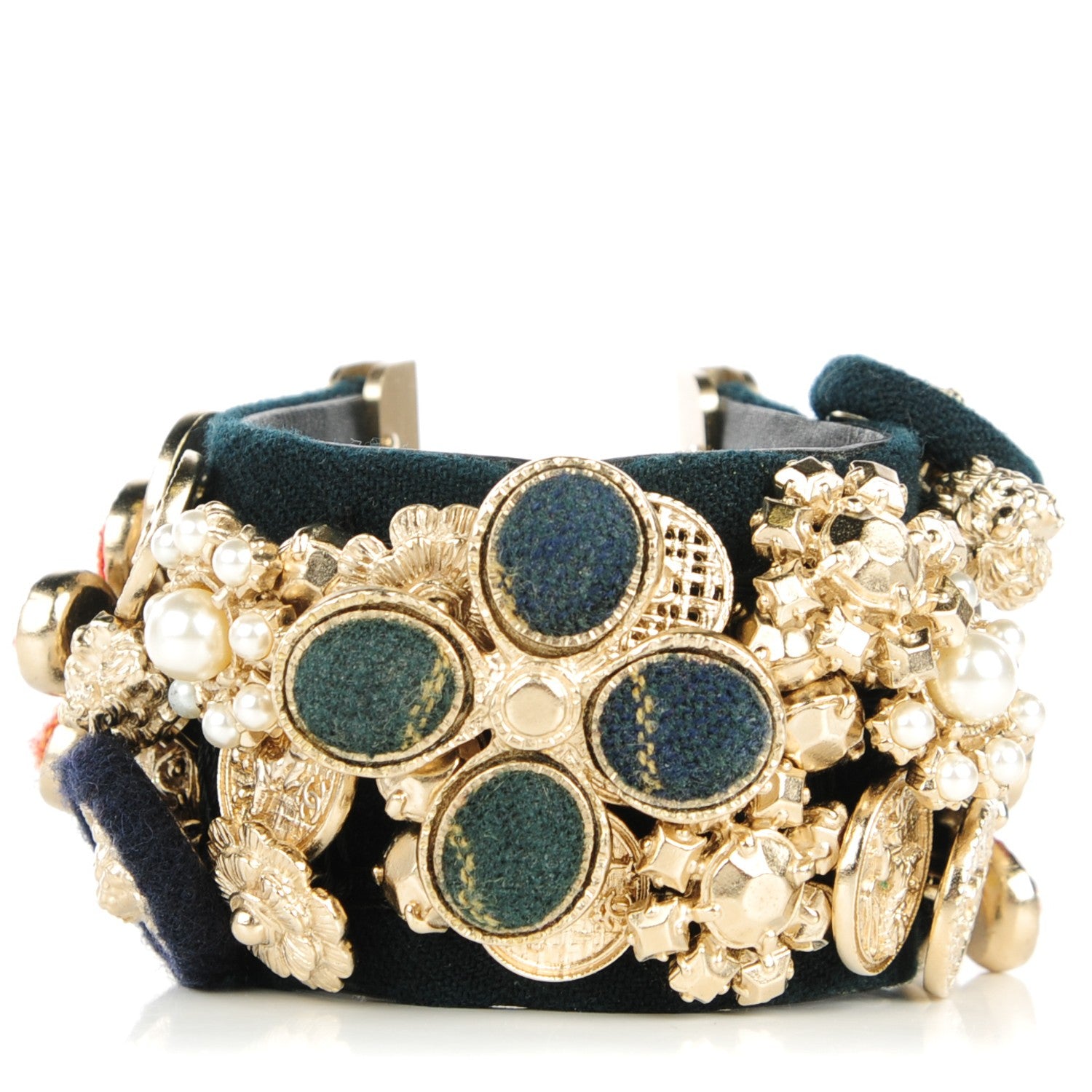 Chanel Tartan Tweed Paris Edinburgh Bracelet Gold 1 of 4