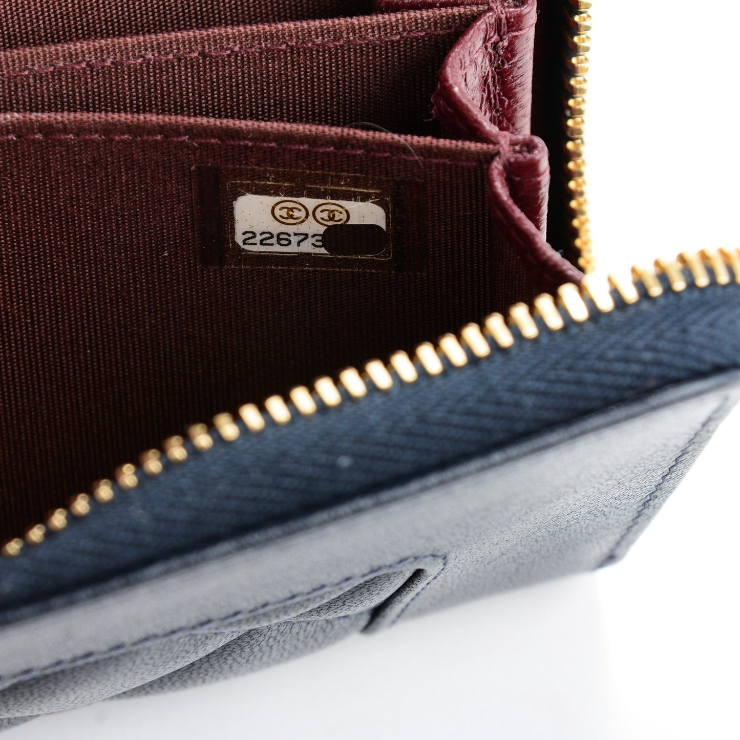 Sheepskin Quilted Mademoiselle Vintage Zip Coin Purse Navy