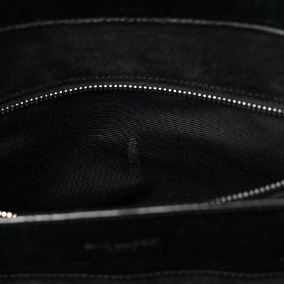 Saint Laurent Calfskin Crocodile Embossed Medium Trois Class Tote Black 16 of 17