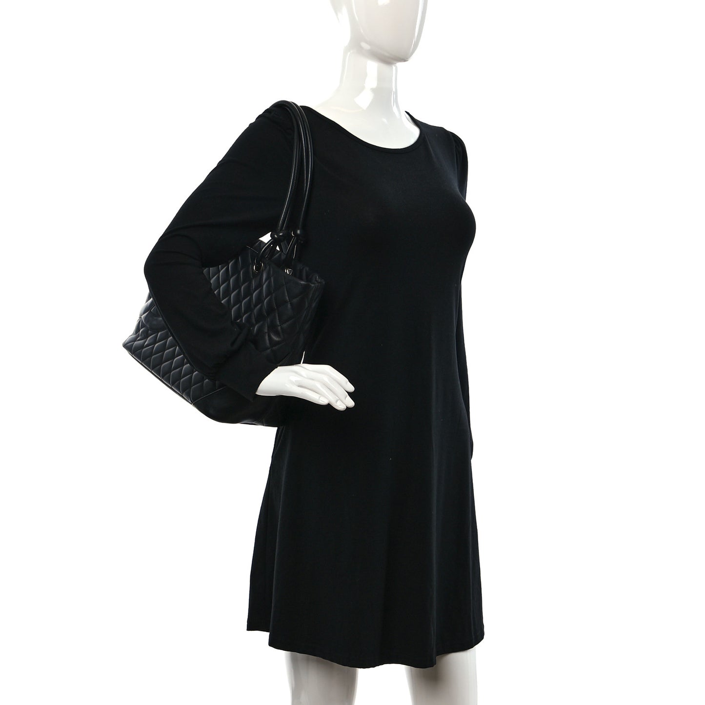 Calfskin Quilted Large Cambon Tote Black