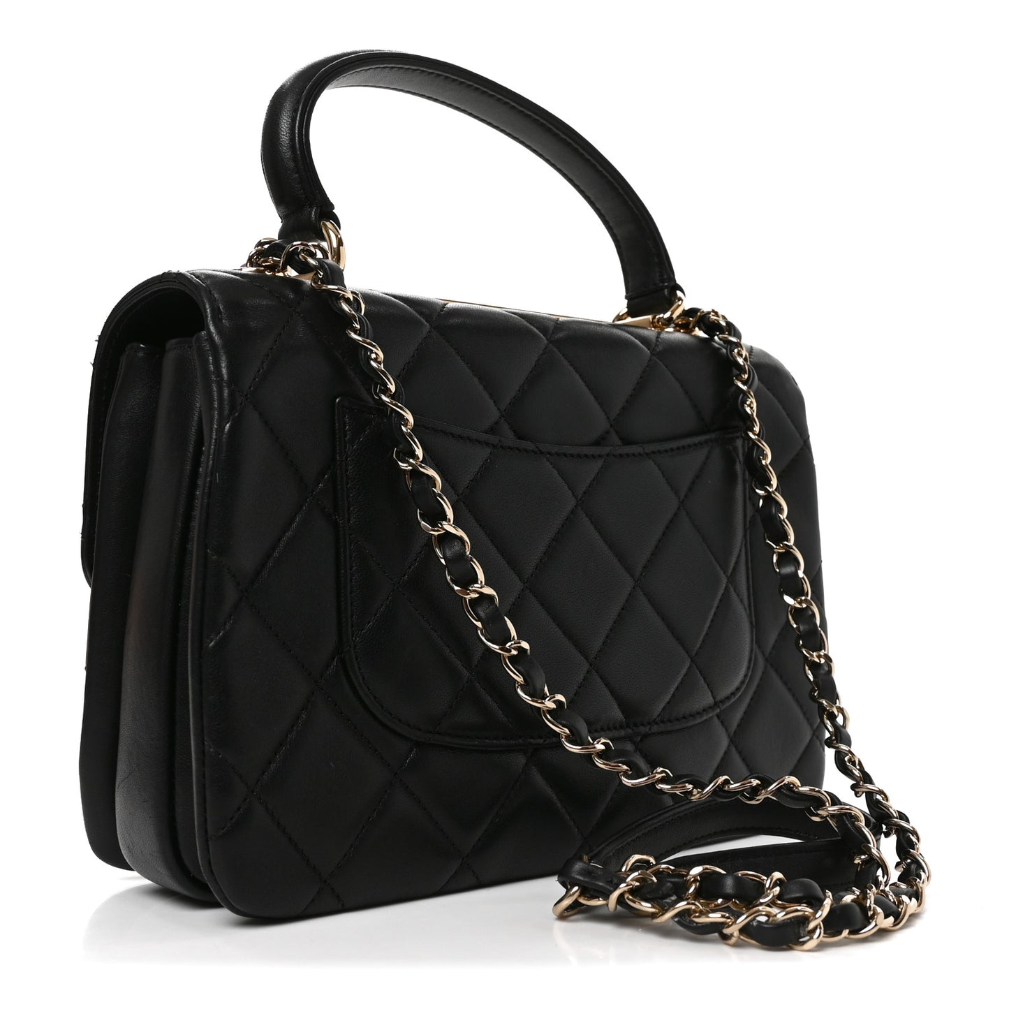 Lambskin Quilted Small Trendy CC Dual Handle Flap Bag Black Black