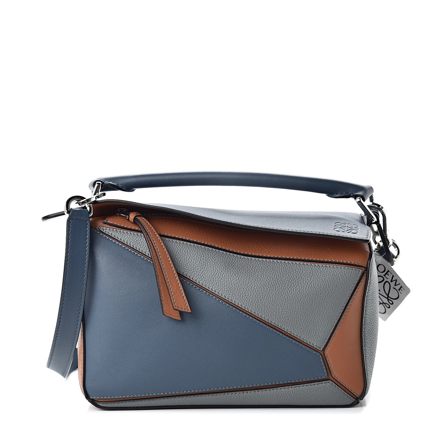 Calfskin Small Puzzle Bag Stone Blue Indigo Tan