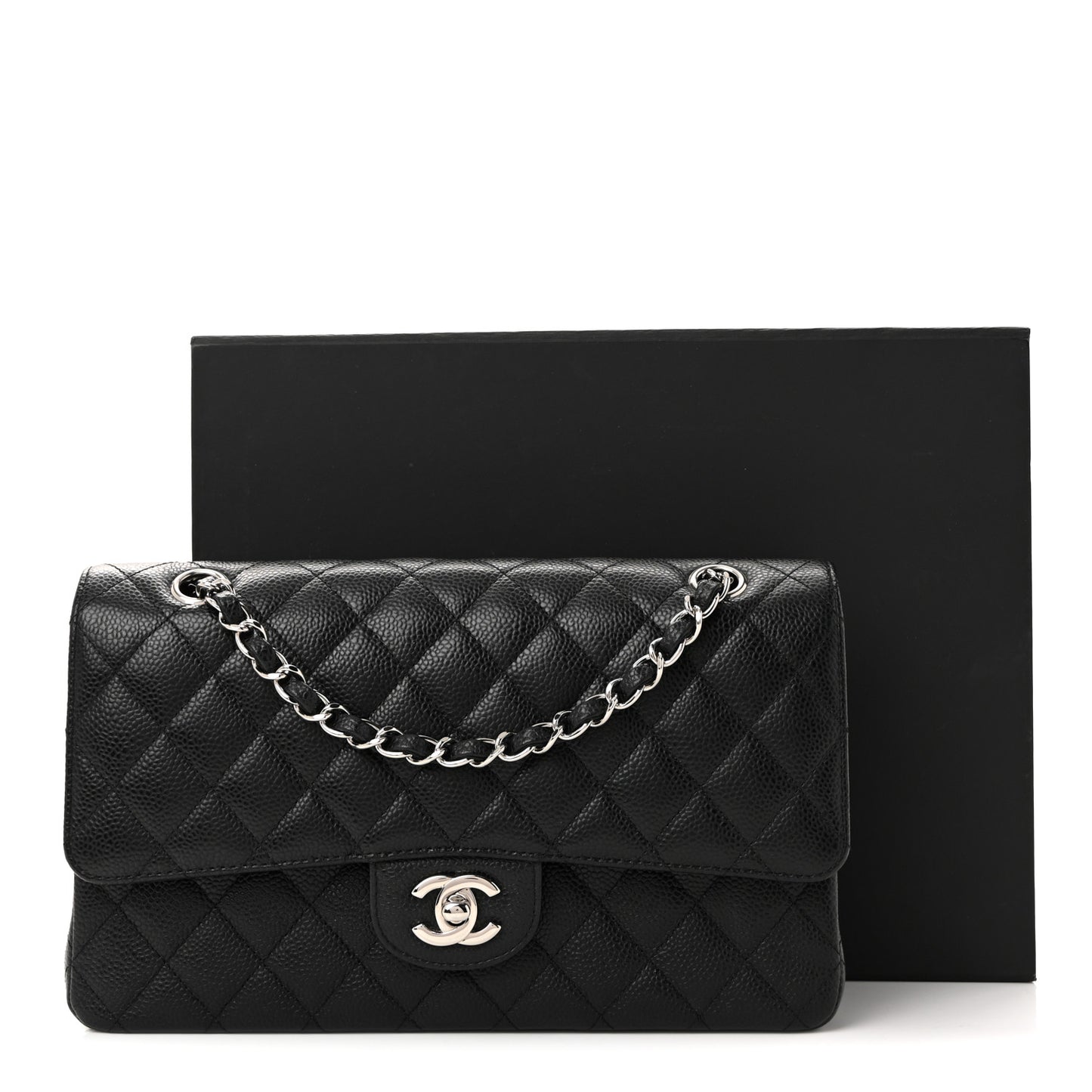 Caviar Quilted Medium Double Flap Black