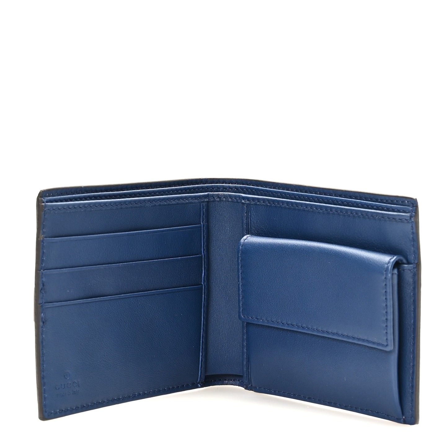 GG Supreme Monogram Calfskin Bi-Fold Wallet Beige Ebony Blue