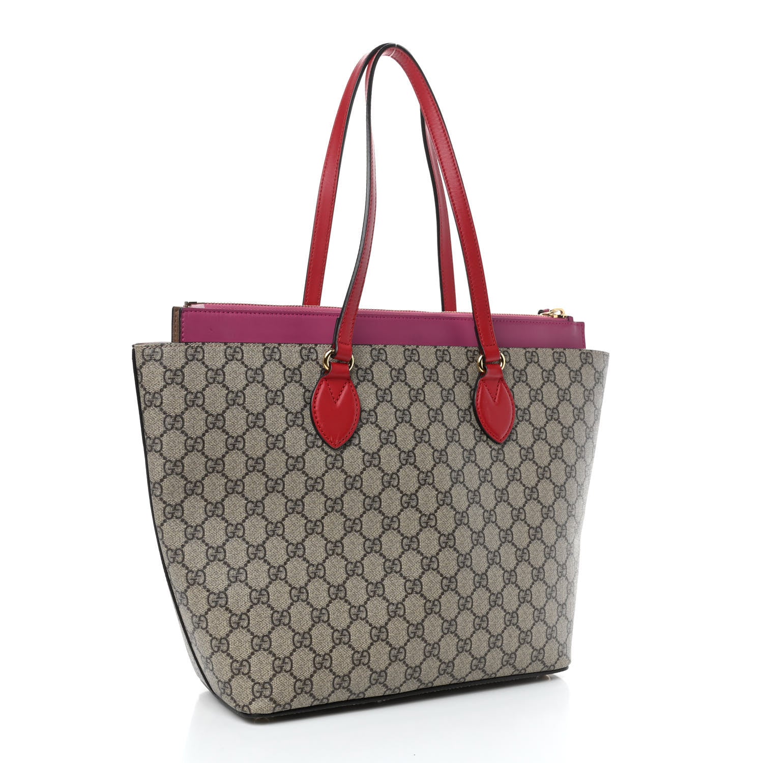 Gucci GG Supreme Monogram Medium Zippered Bucket Tote Beige Hibiscus Red New Rosette 2 of 5