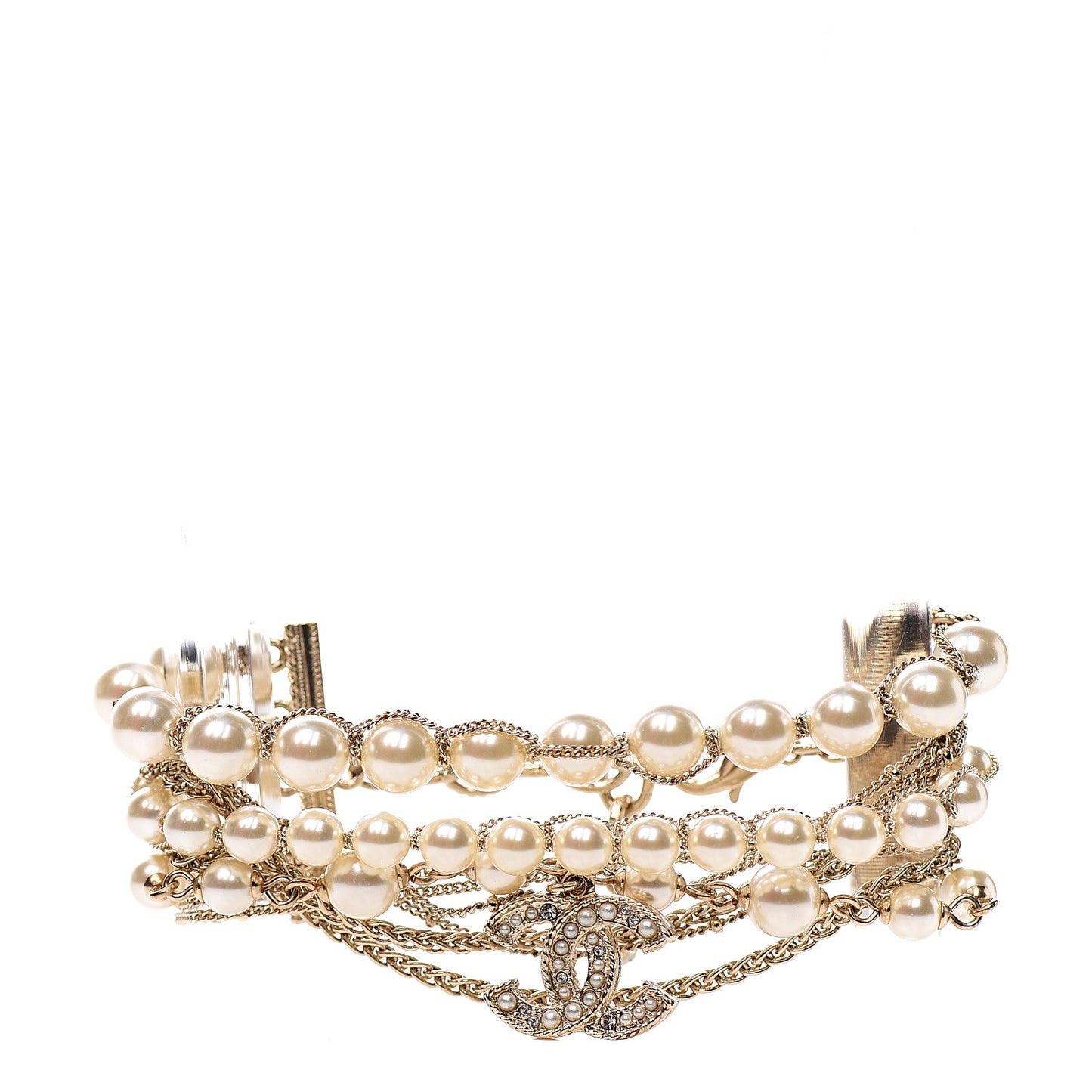 Metal Pearl Multistrand Chain CC Bracelet Gold