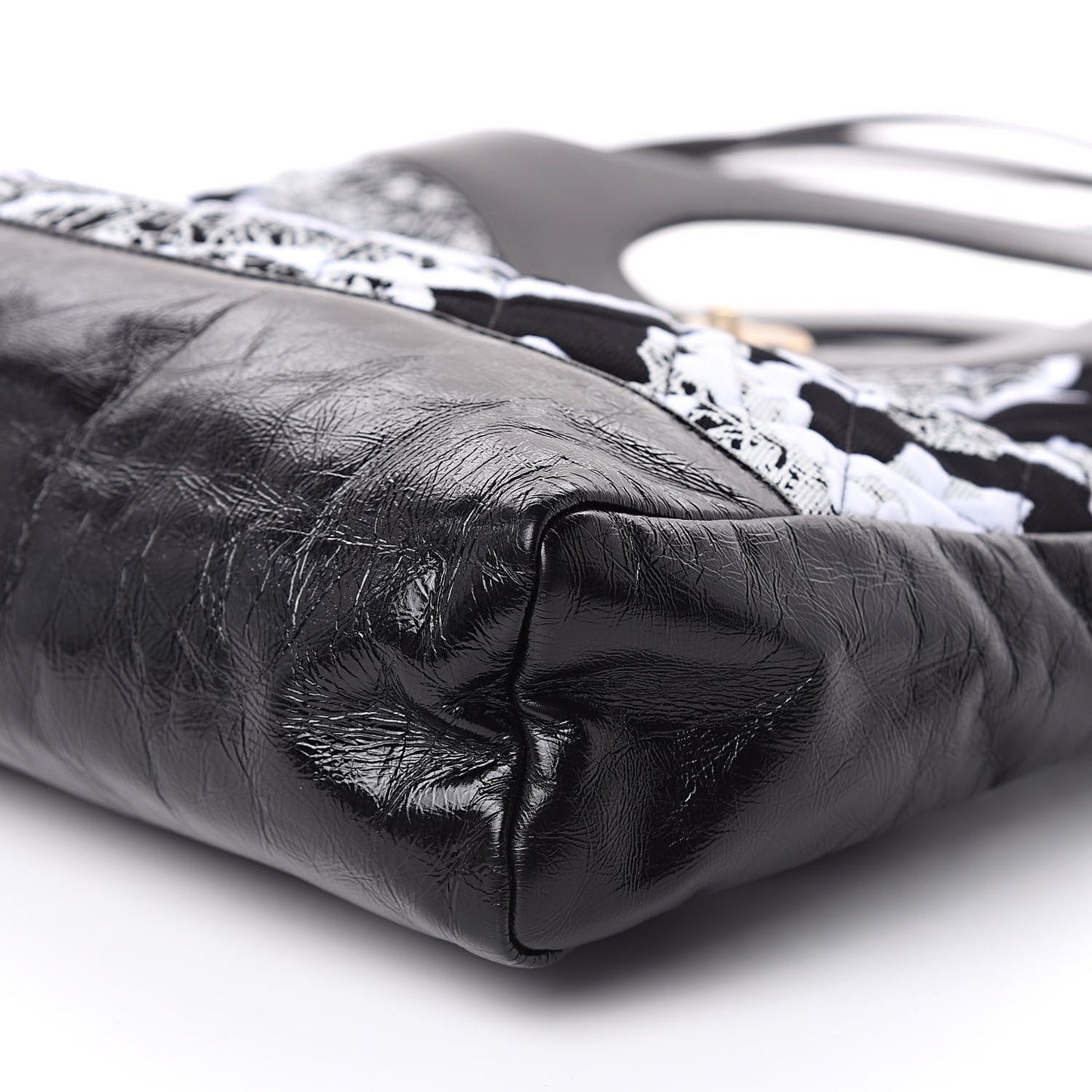 Patent Calfskin Canvas Printed Medium 31 Shopping Bag Black