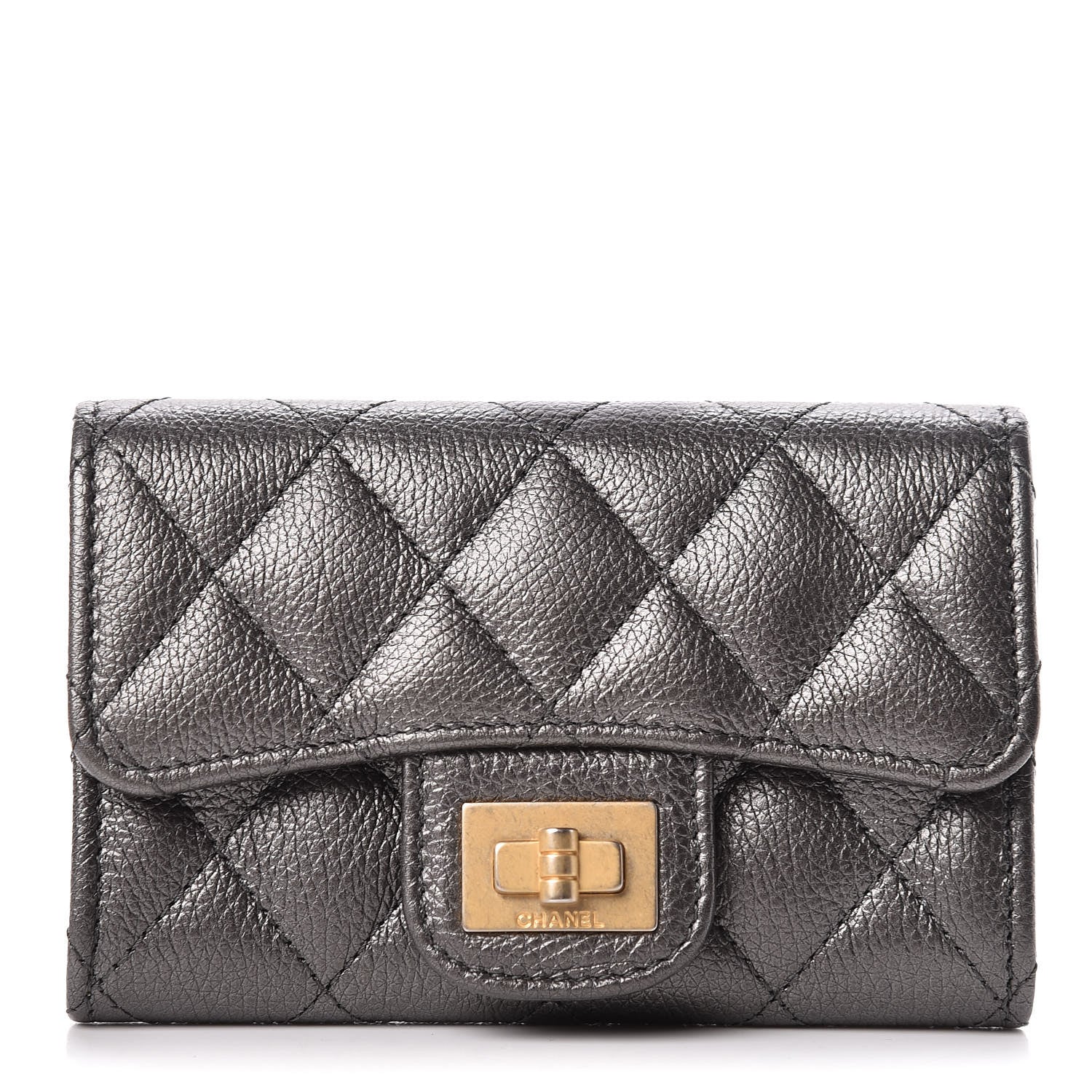 Chanel Metallic Calfskin Quilted Reissue Card Holder Wallet Grey 1 of 8