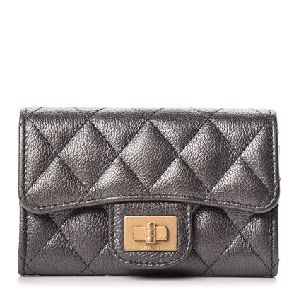 Chanel Metallic Calfskin Quilted Reissue Card Holder Wallet Grey 1 of 8