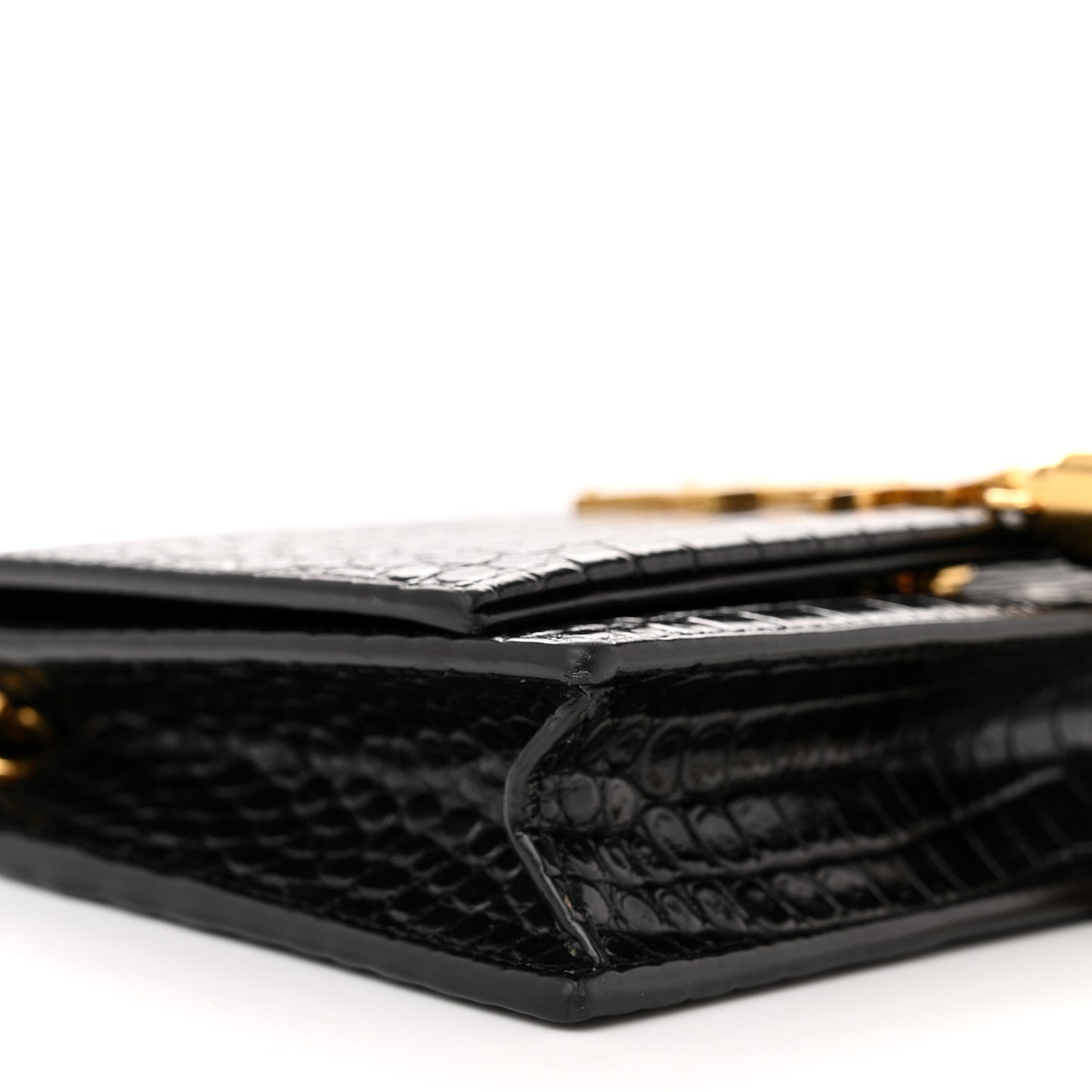 Calfskin Crocodile Embossed Kate Monogram Tassel Chain Wallet Black
