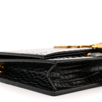Saint Laurent Calfskin Crocodile Embossed Kate Monogram Tassel Chain Wallet Black 8 of 10