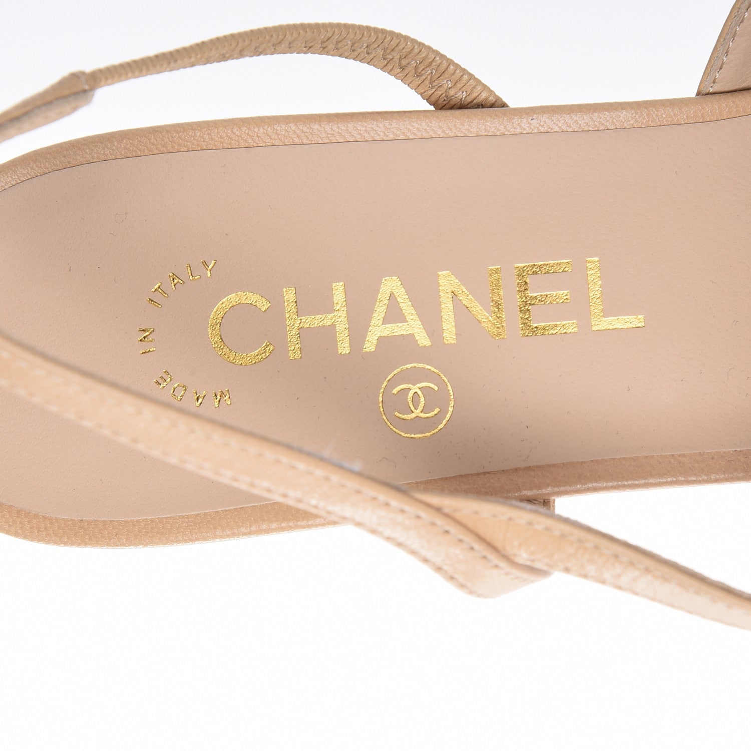 Chanel Goatskin Grosgrain Cap Toe CC Slingback Sandals 39 Beige Black 7 of 8