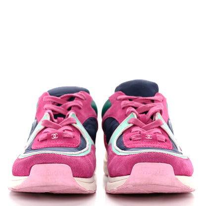 Chanel Nylon Calfskin Suede CC Sneakers 39.5 Pink Green 2 of 17