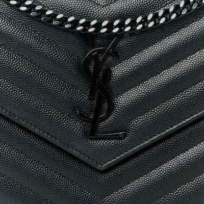 Saint Laurent Grain De Poudre Matelasse Chevron Monogram Monochrome Chain Wallet Black 8 of 10