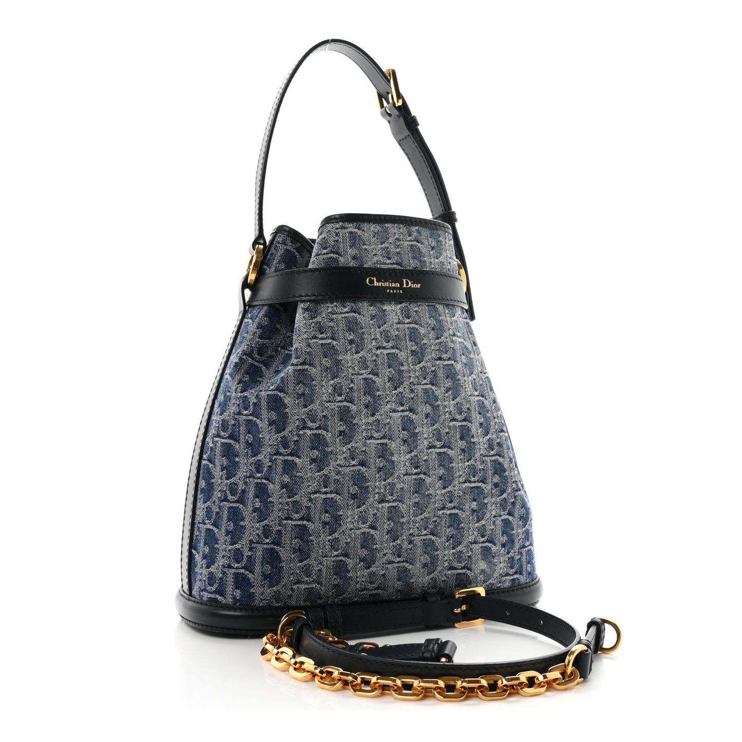 Denim Oblique Jacquard Medium C'est Chain Bucket Bag Denim Blue