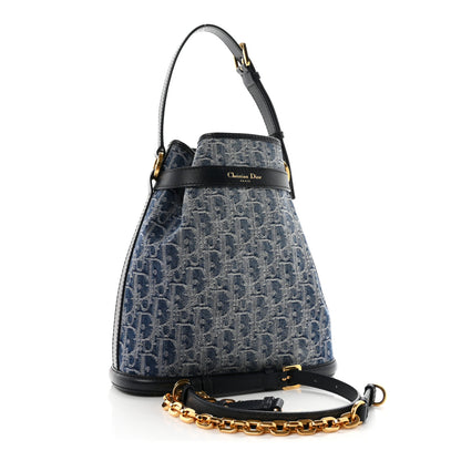 Christian Dior Denim Oblique Jacquard Medium C'est Chain Bucket Bag Denim Blue 2 of 10