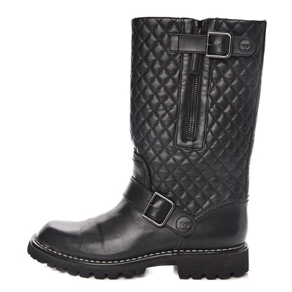 Chanel Calfskin Quilted Biker Boots 36 Black 1 of 9