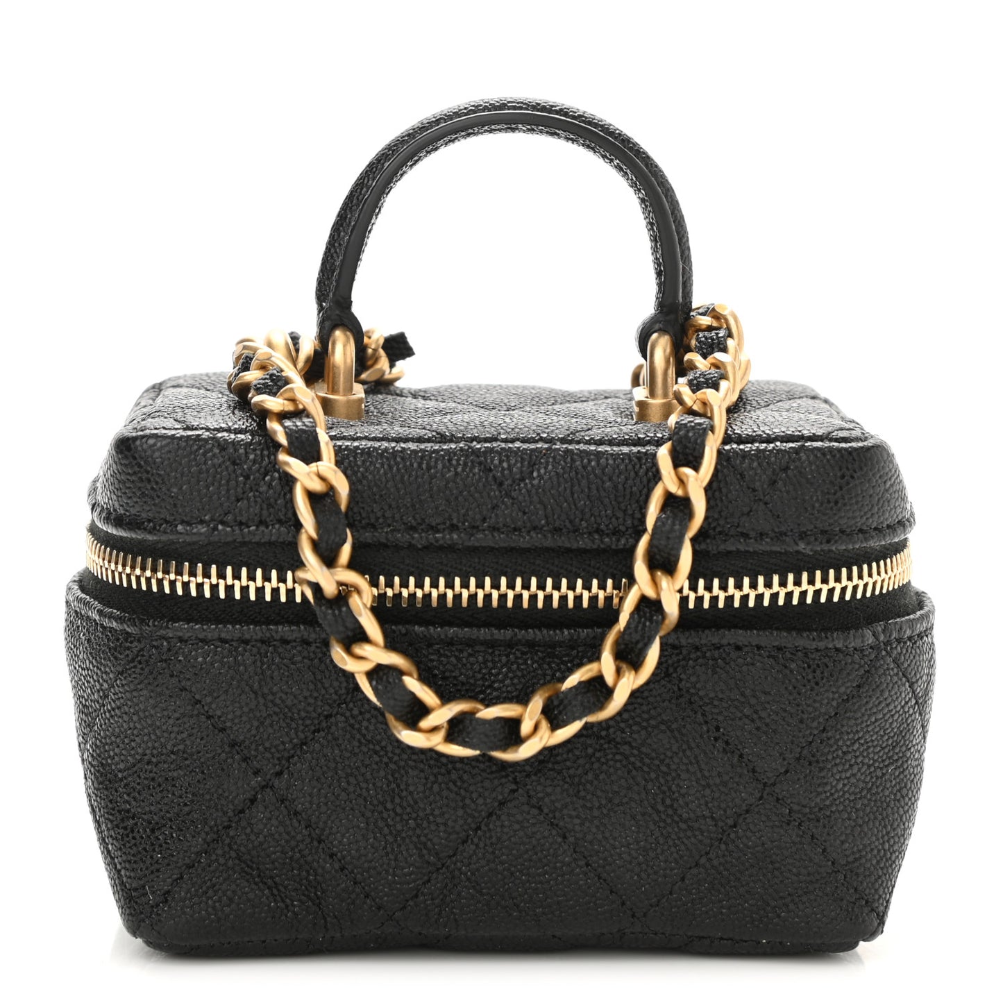 Caviar Quilted Mini Top Handle Vanity With Chain Black