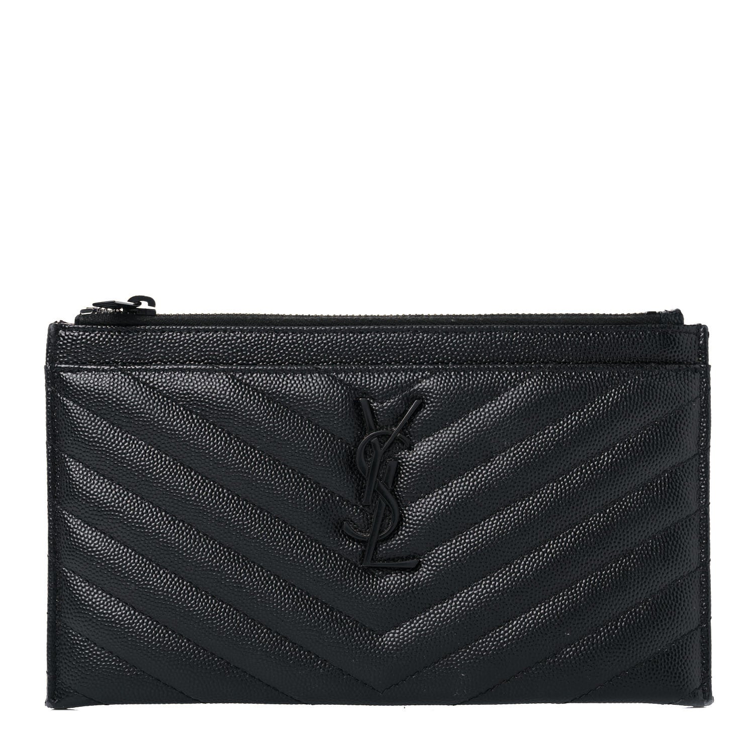 Saint Laurent Grain De Poudre Chevron Monogram Bill Pouch Black 1 of 17