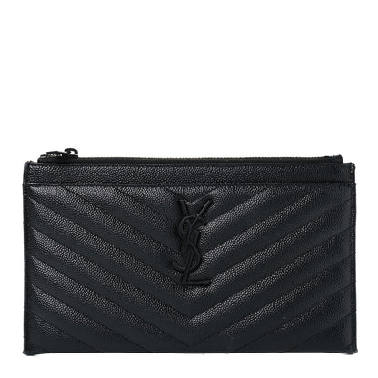 Saint Laurent Grain De Poudre Chevron Monogram Bill Pouch Black 1 of 17